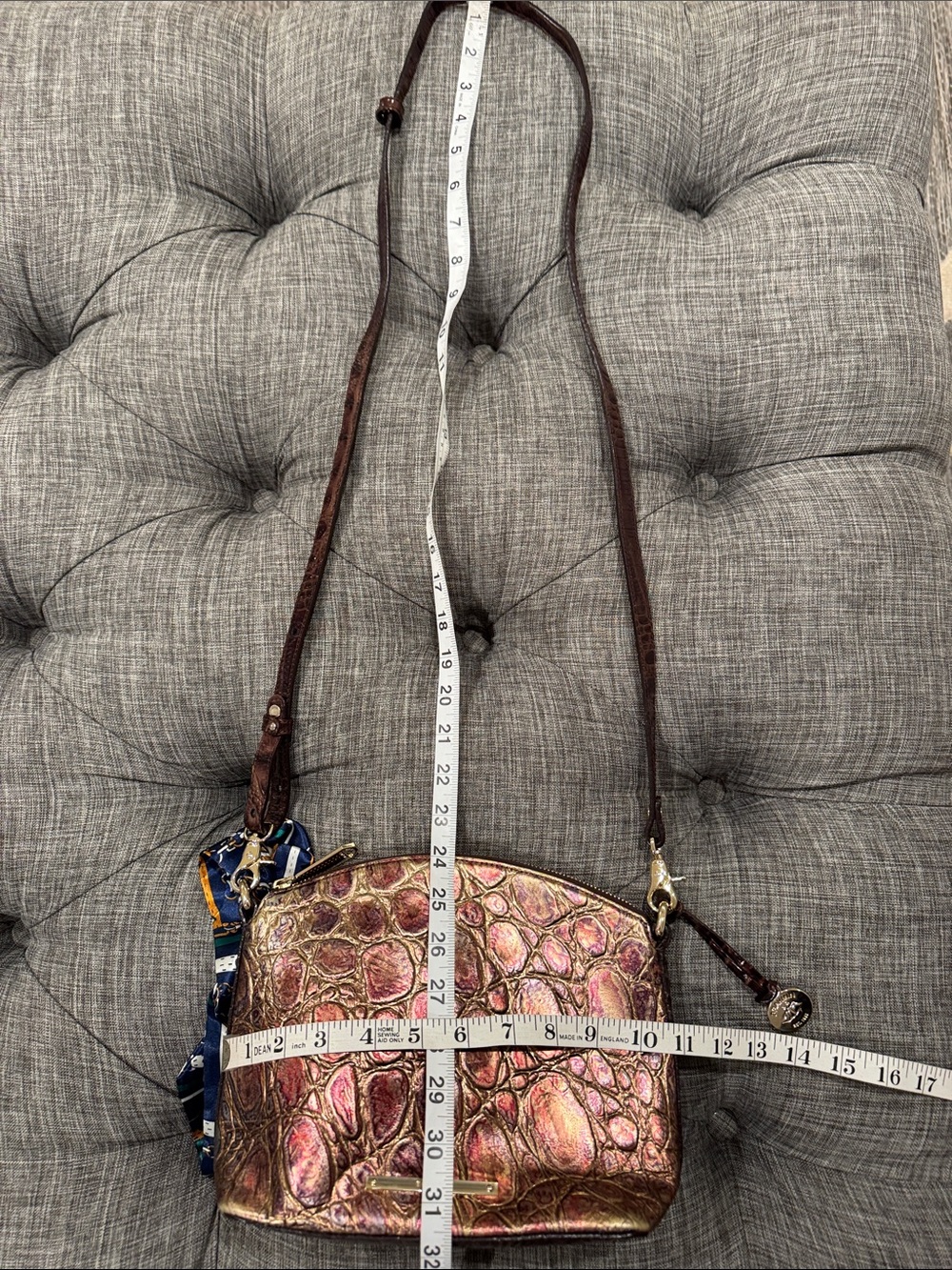 Brahmin Bag Supernova Melbourne Lorelei Bronze Metallic Croc-Embossed Crossbody - Picture 17 of 17